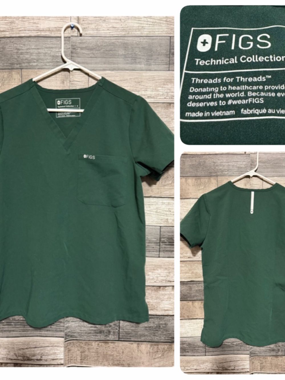 Figs V-Neck Scrub Top Shirt Women’s S Hunter Green Short Sleeve